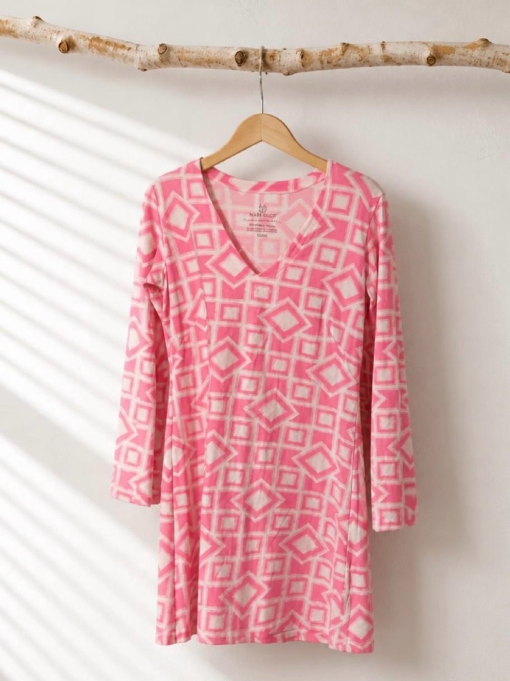 Ladies Pink Geometric V‑Neck Pajama Top